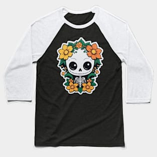 Cute floral kawaii skeleton No.1 Baseball T-Shirt